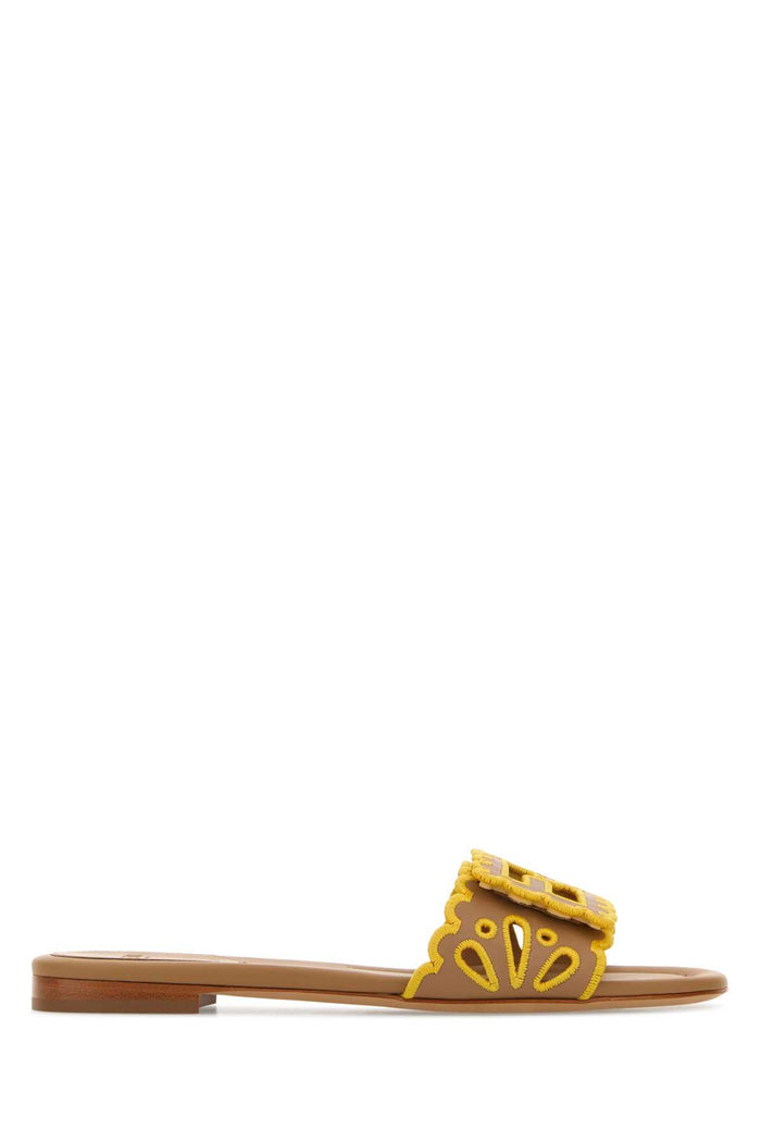 Camel Leather Baguette Slippers Cammell Light Sorbet