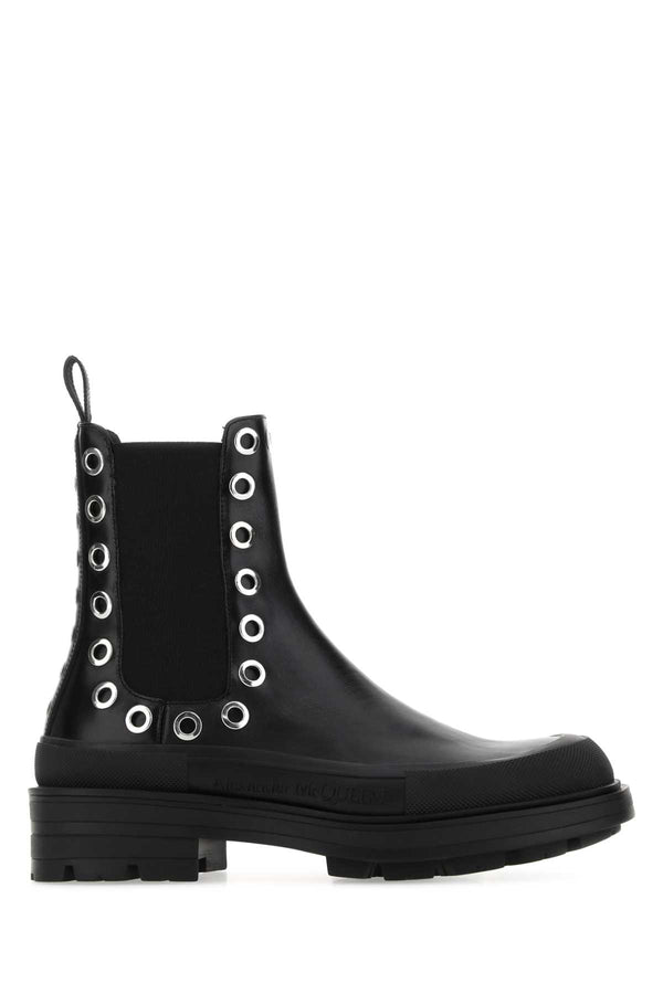 Alexander McQueen Exterior: 100% Calf. Interior: 100% Leather. Sole: Rubber ankle boot in black