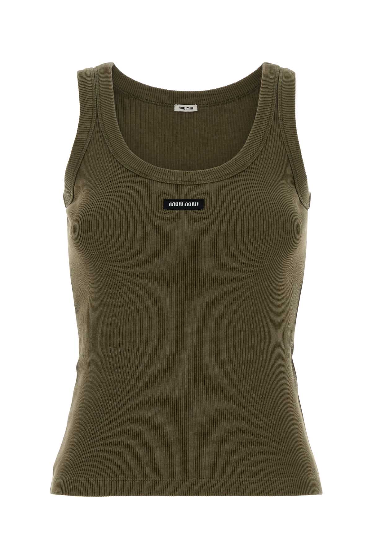 Army Green Stretch Cotton Tank Top Militare Exterior: Elastane Maglie