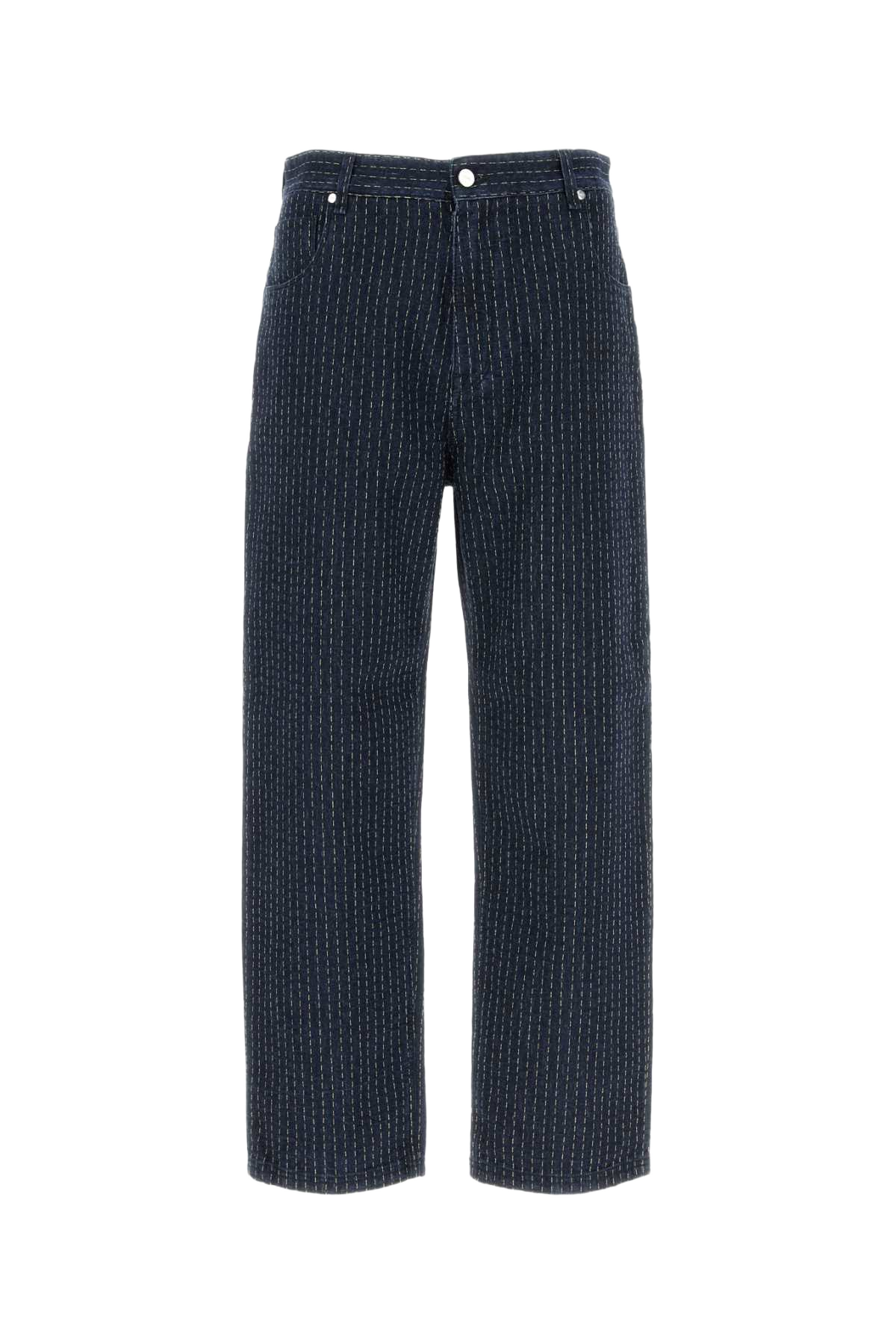 Embroidered Stretch Denim Jeans Indigo Greggio