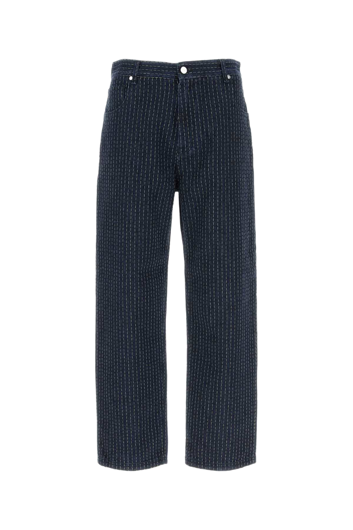 Embroidered Stretch Denim Jeans Indigo Greggio