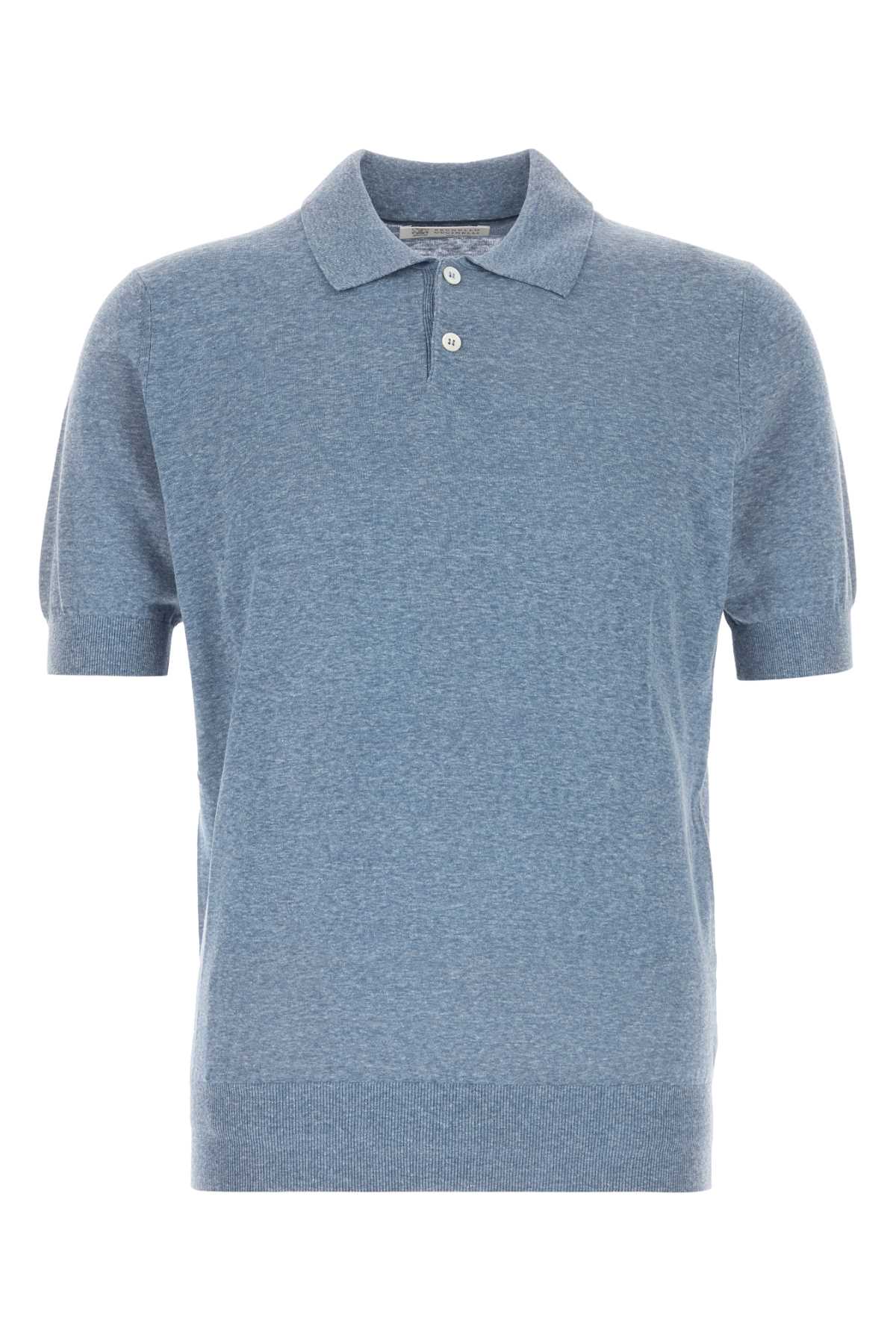 Cerulean Blue Linen Blend Polo Shirt C7864 Exterior: Silk