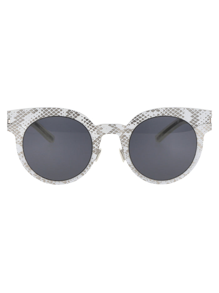 Mmtransfer001 241 Silver White Python Dark Grey Solid Metal Sunglasses