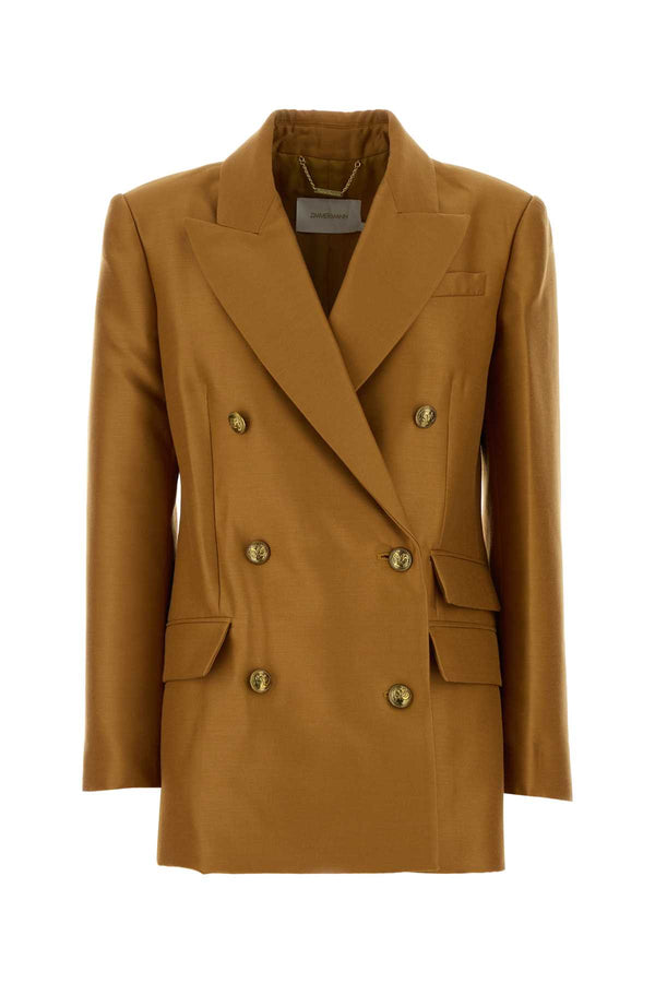 Zimmermann Wool Exterior: 92% Wool 8% Silk; Lining: 75% Viscose 25% Silk blazer in toffee