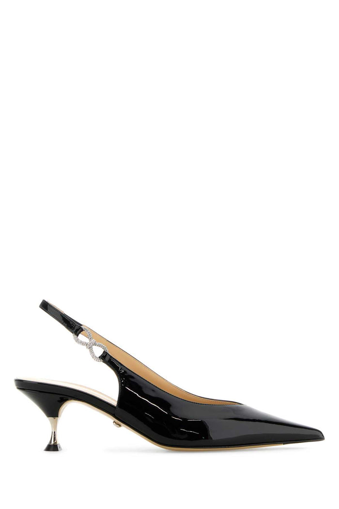 Black Leather Crystal Bow Pumps Scarpe Con Tacco