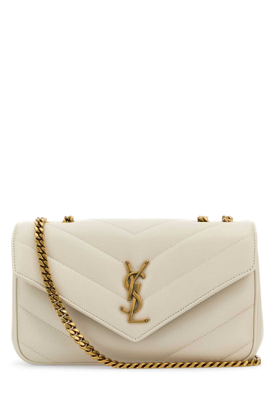 Saint Laurent Loulou Exterior: 100% Lamb Lining: 100% Fabric Finishing: Antiqued golden brass shoulder bag in beige