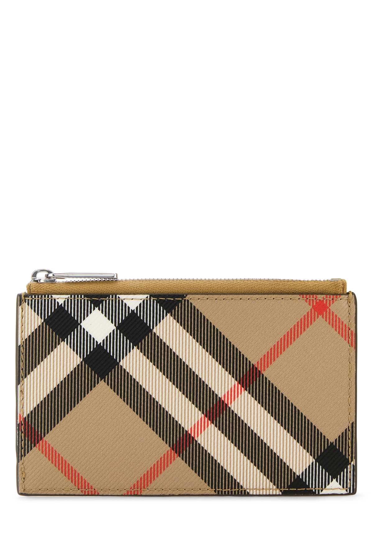 Printed Canvas Check Card Holder Sand Portafogli