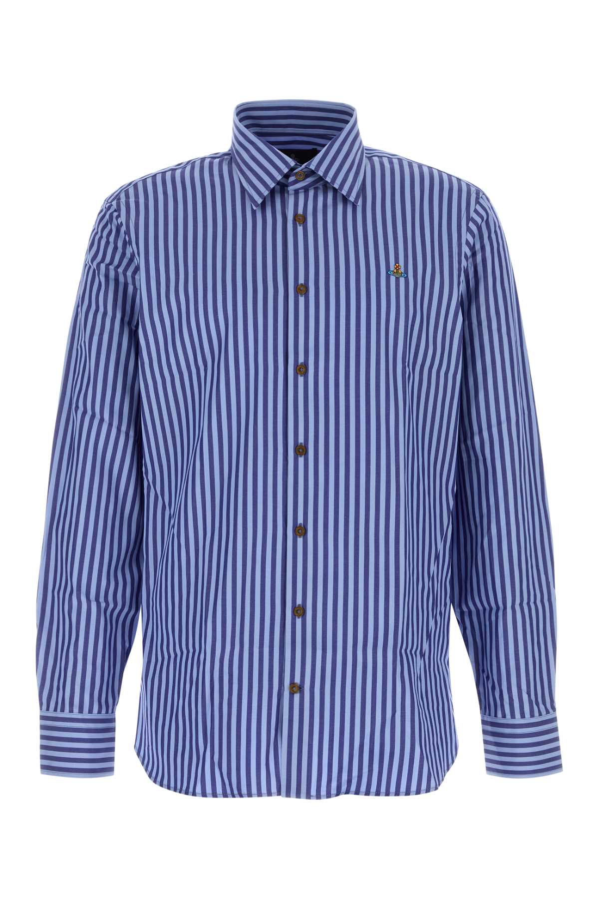 Embroidered Poplin Shirt Bluestripe Exterior: Cotton Camicie