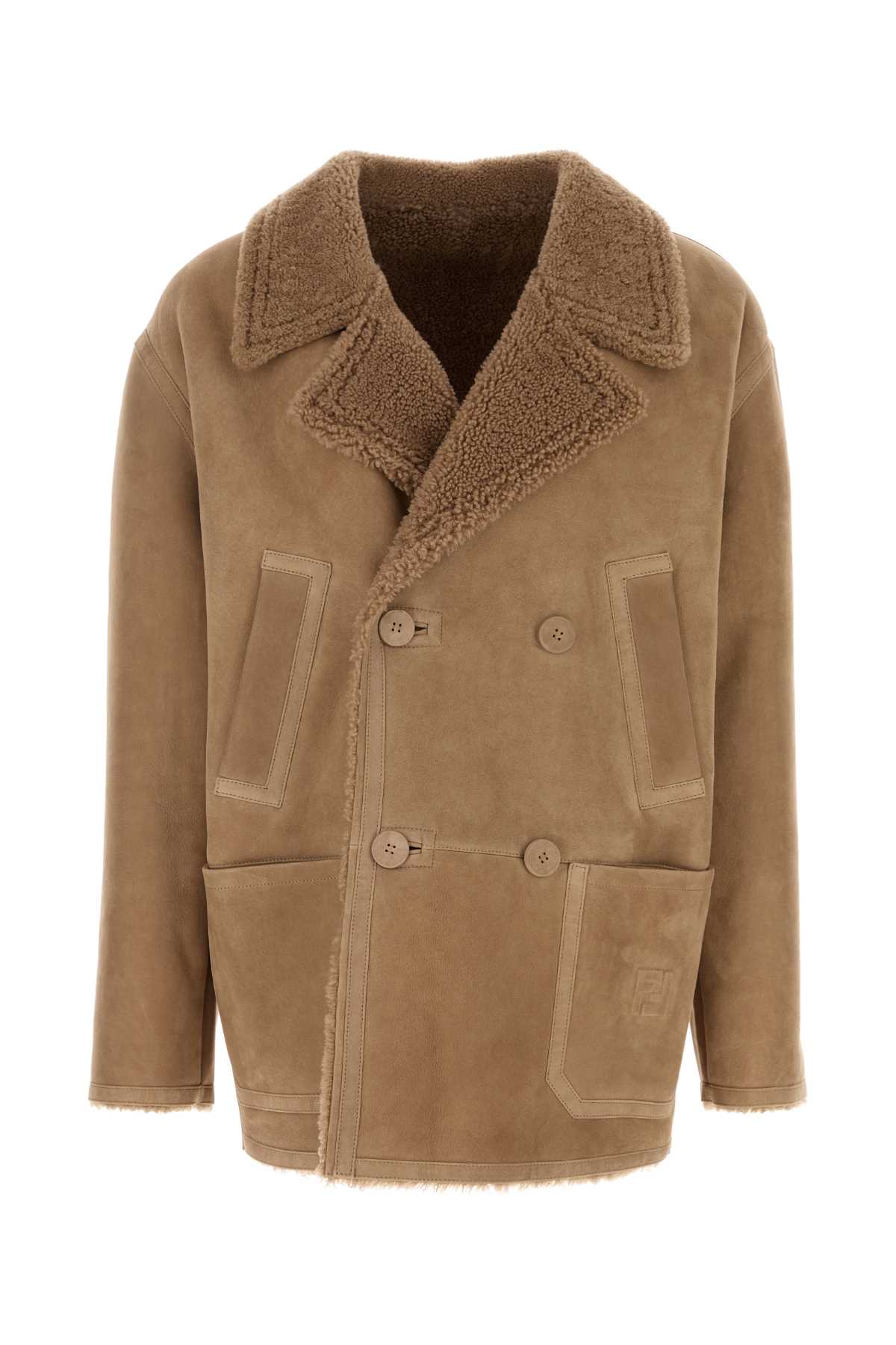 Camel Shearling Jacket Natural Exterior: Giubbini