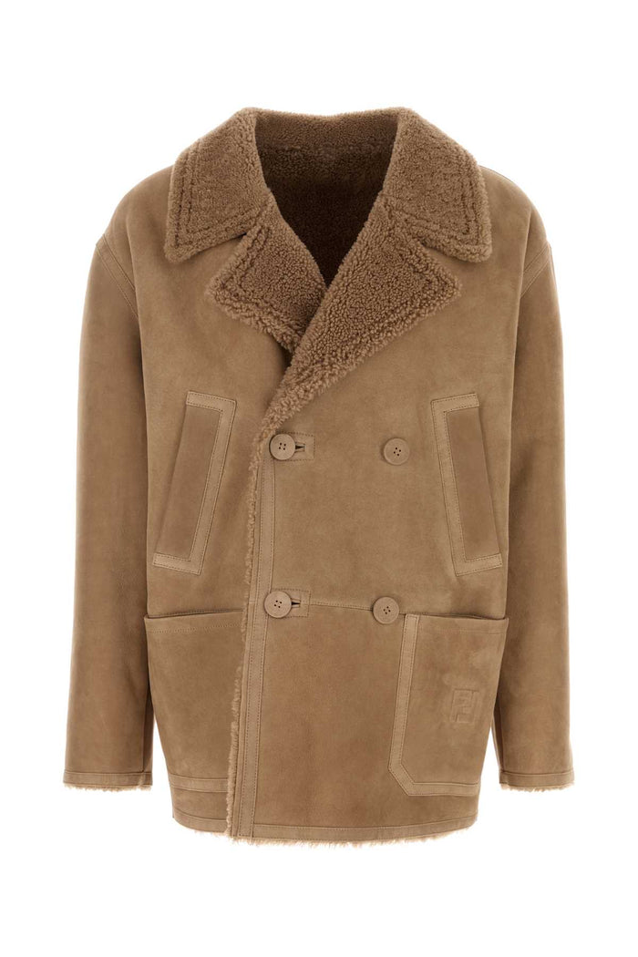 Camel Shearling Jacket Natural Exterior: Giubbini