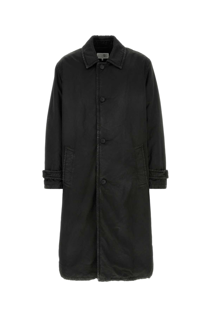 Black Cotton Blend Overcoat Washed Cappotti