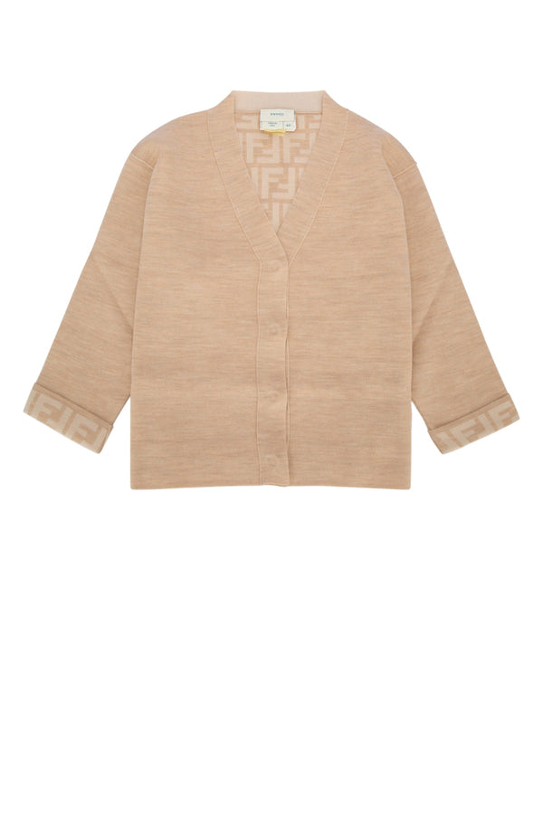 Fendi Kids 100% Wool cardigan in beige