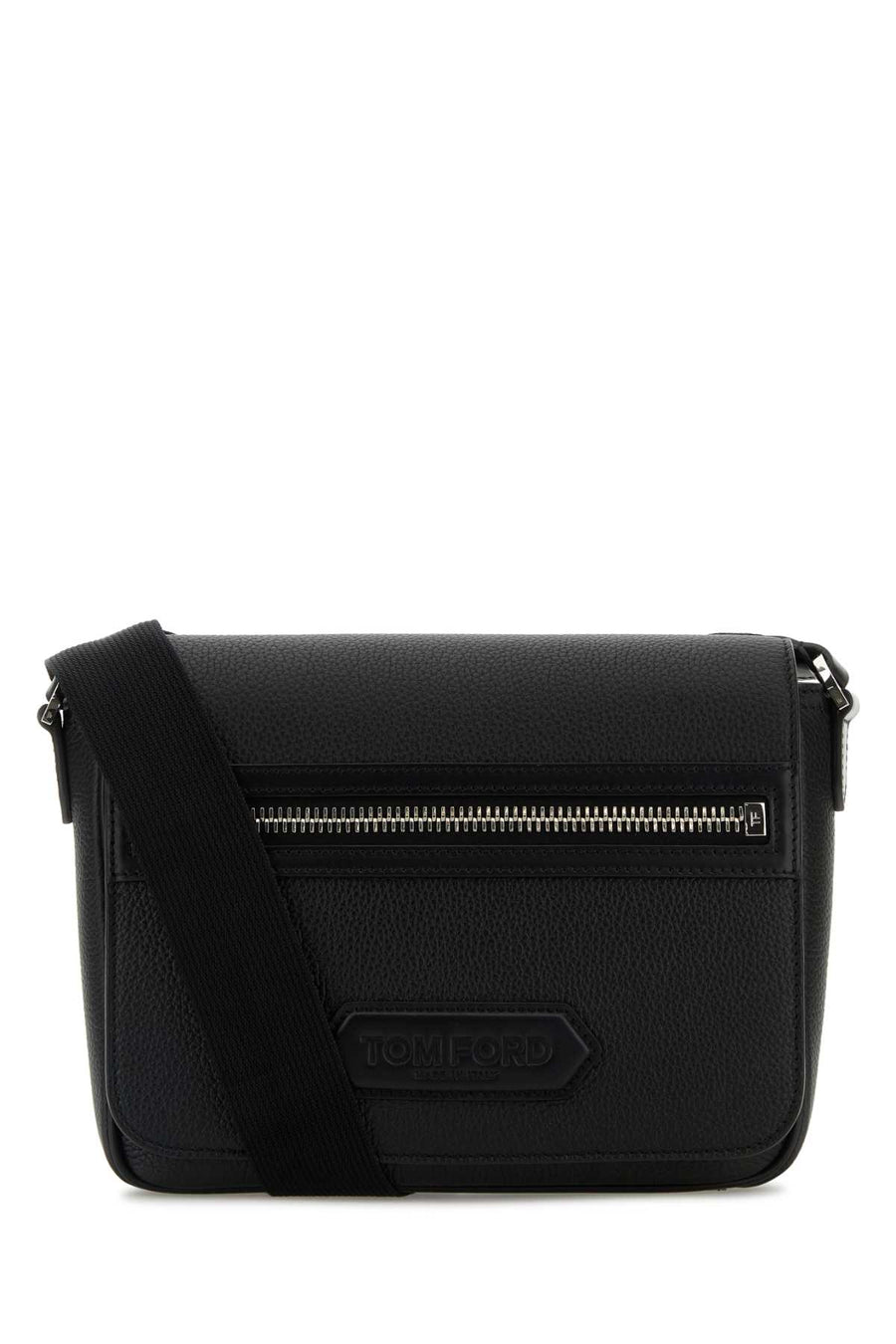 Tom Ford Grain Exterior: 100% Calf; Lining: 90% Cotton 10% Acrylic; Finishing: Silver metal crossbody bag in black