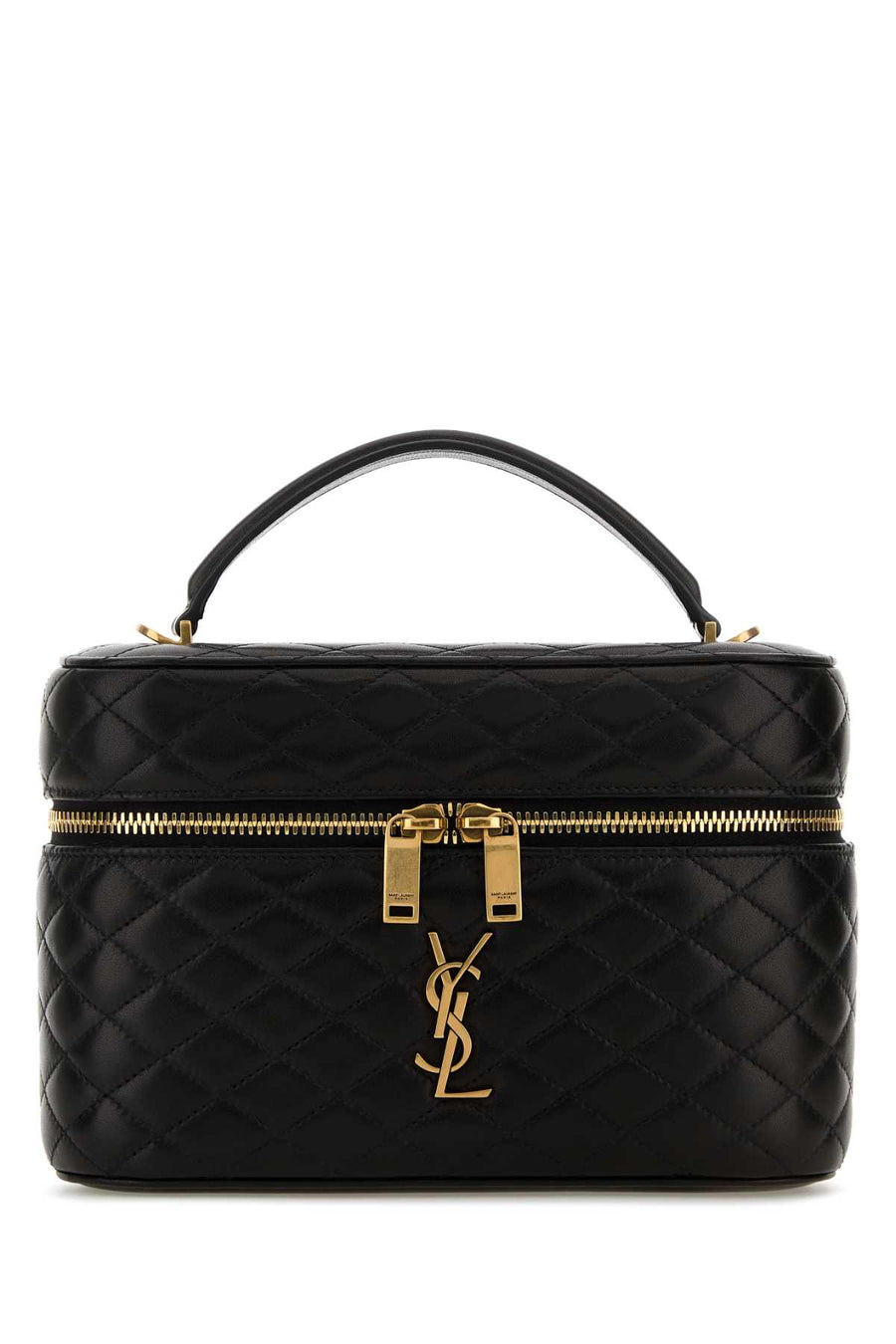 Saint Laurent Gaby Exterior: 100% Leather top handle bag in black