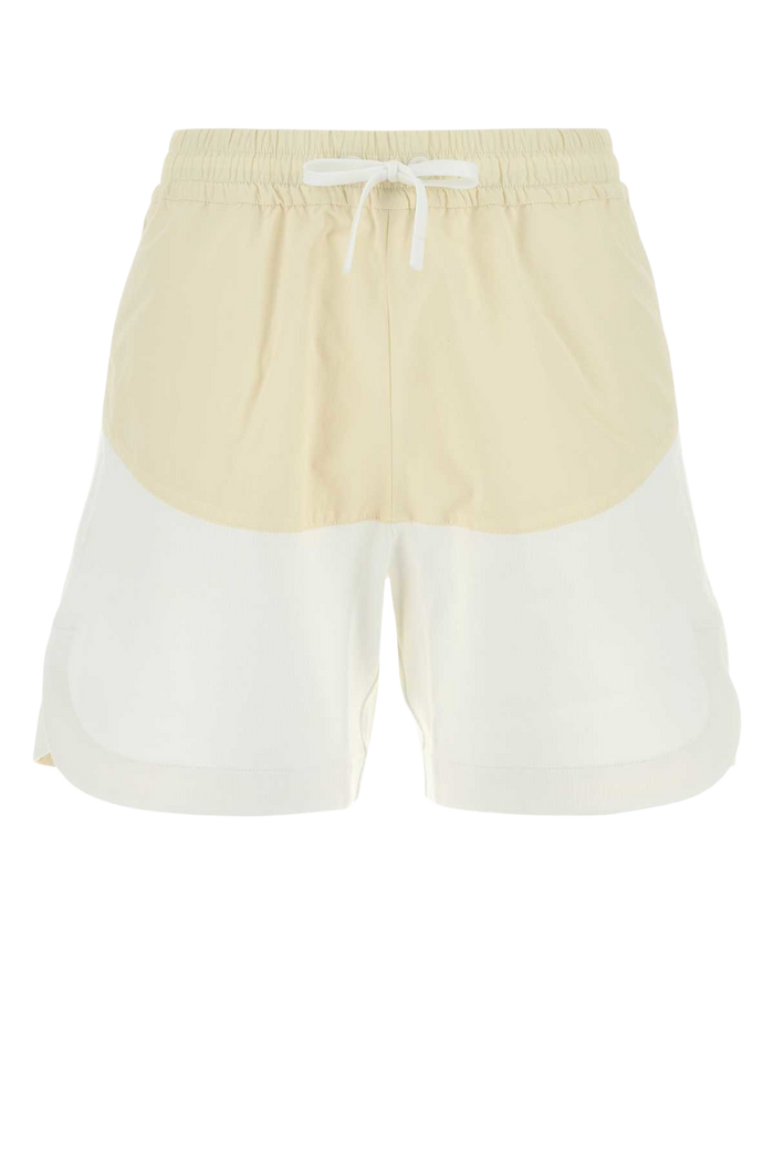 Two-Tone Stretch Cotton Blend And Nylon Shorts Bianco