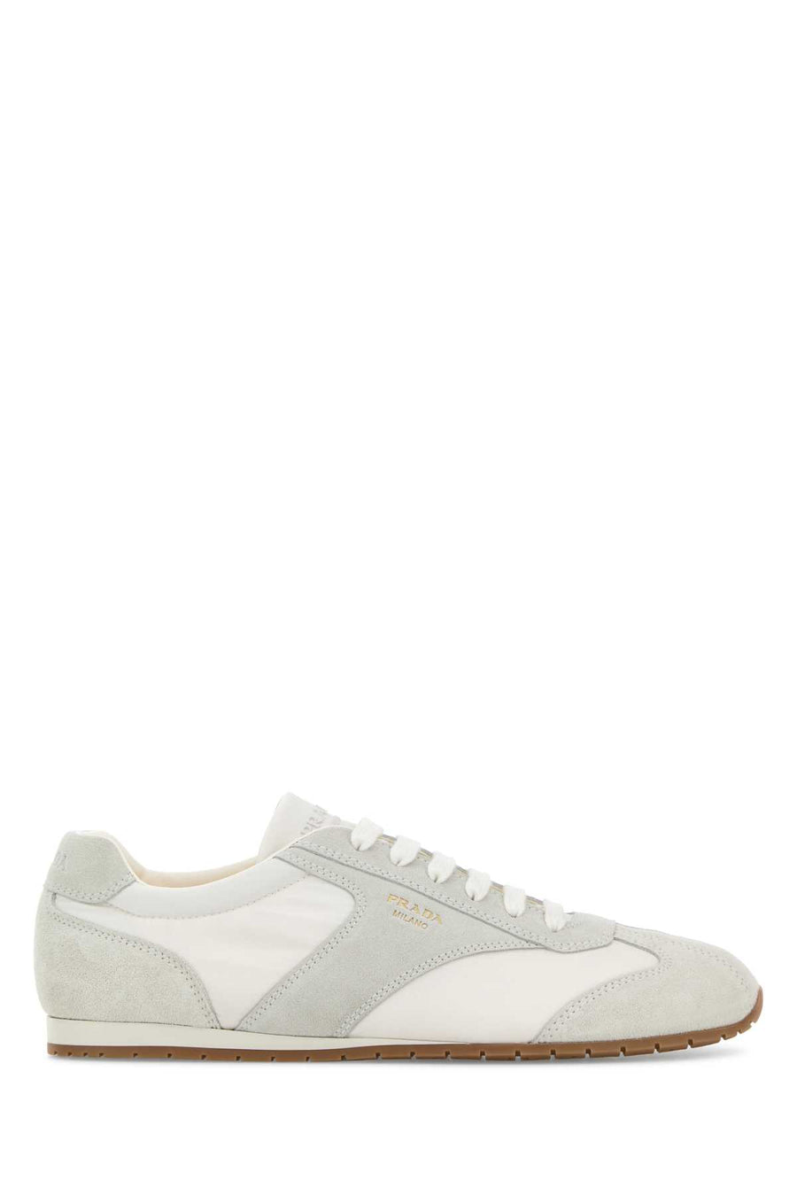 Prada Exterior: Suede sneaker in white
