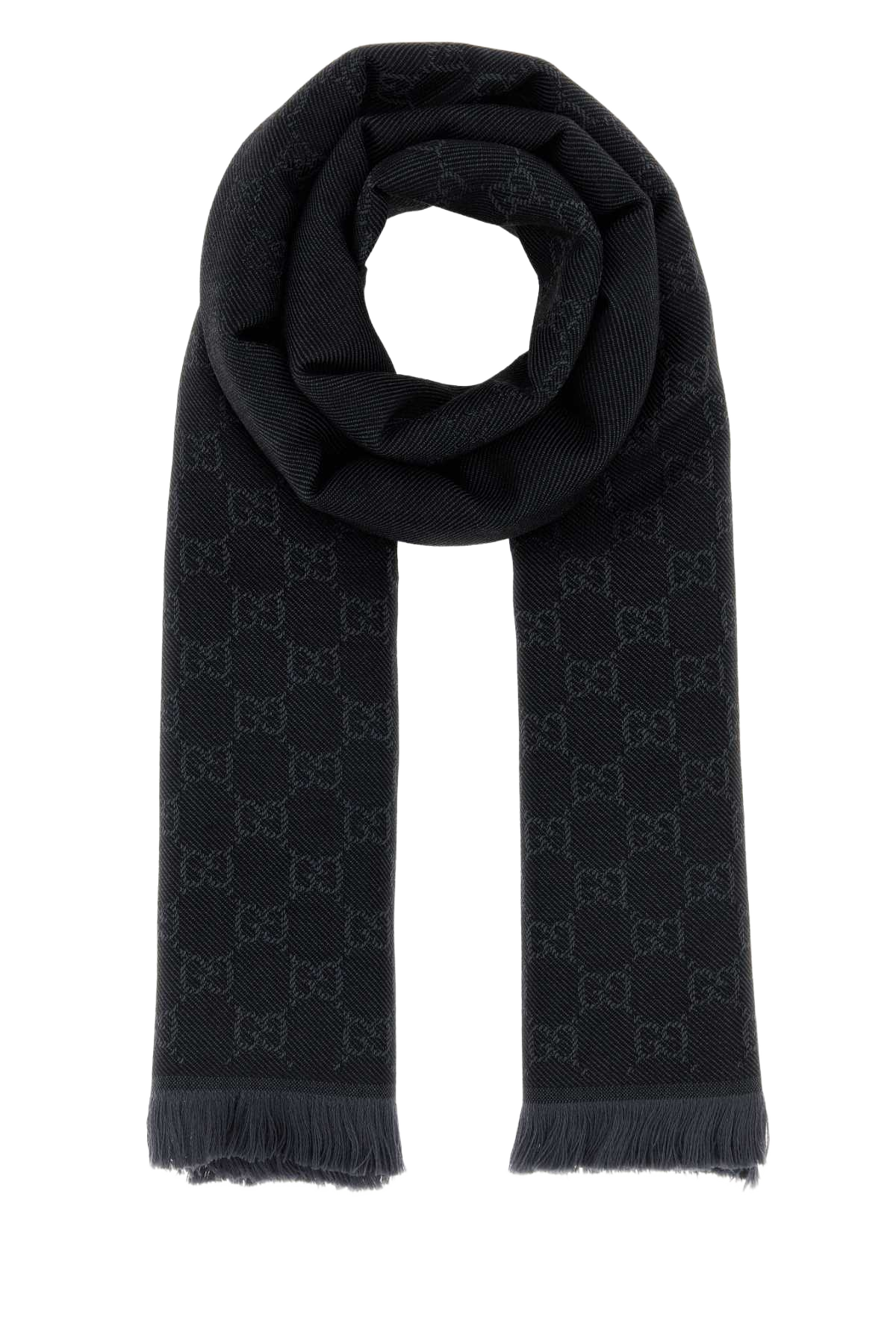 Embroidered Wool Scarf Blacklightgrey Fabric Sciarpe E Foulard