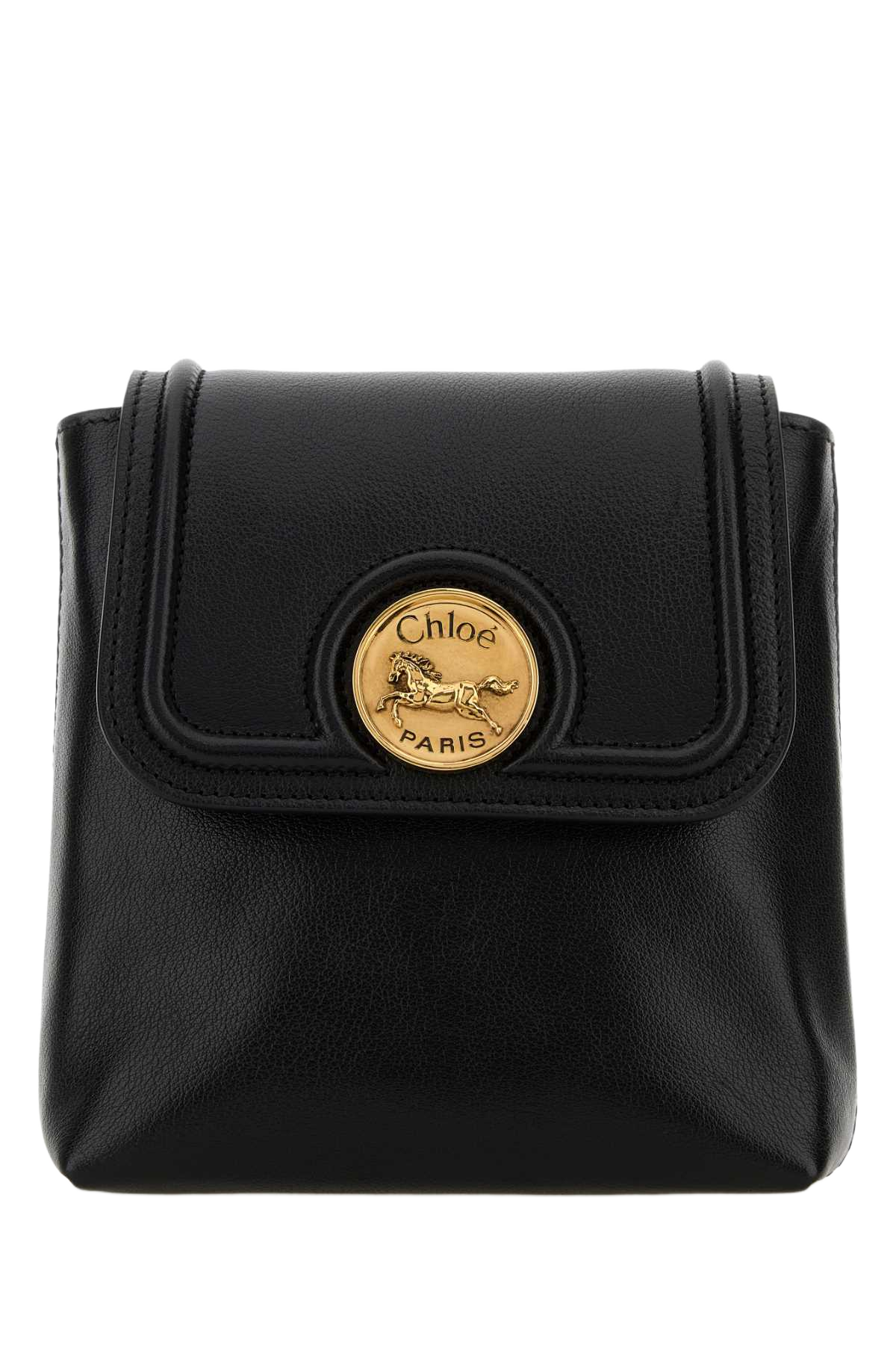 Black Leather Horse Medal Backpack Zaini