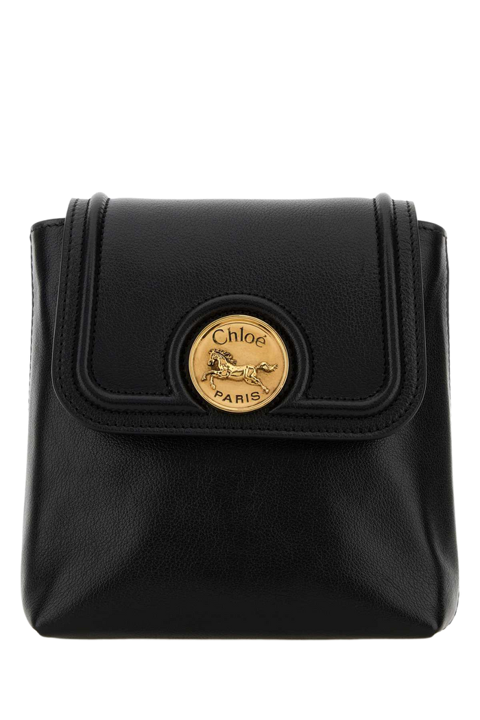 Black Leather Horse Medal Backpack Zaini