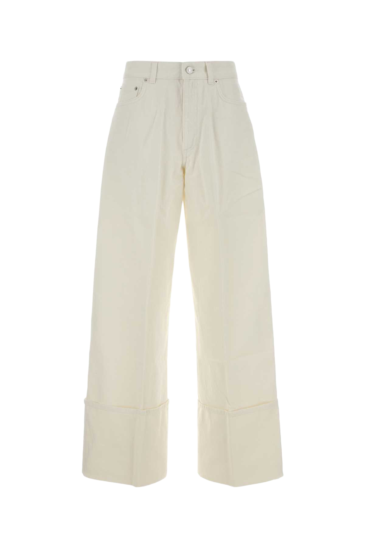 White Denim Wide-Leg Jeans Offwhite Exterior: Cotton