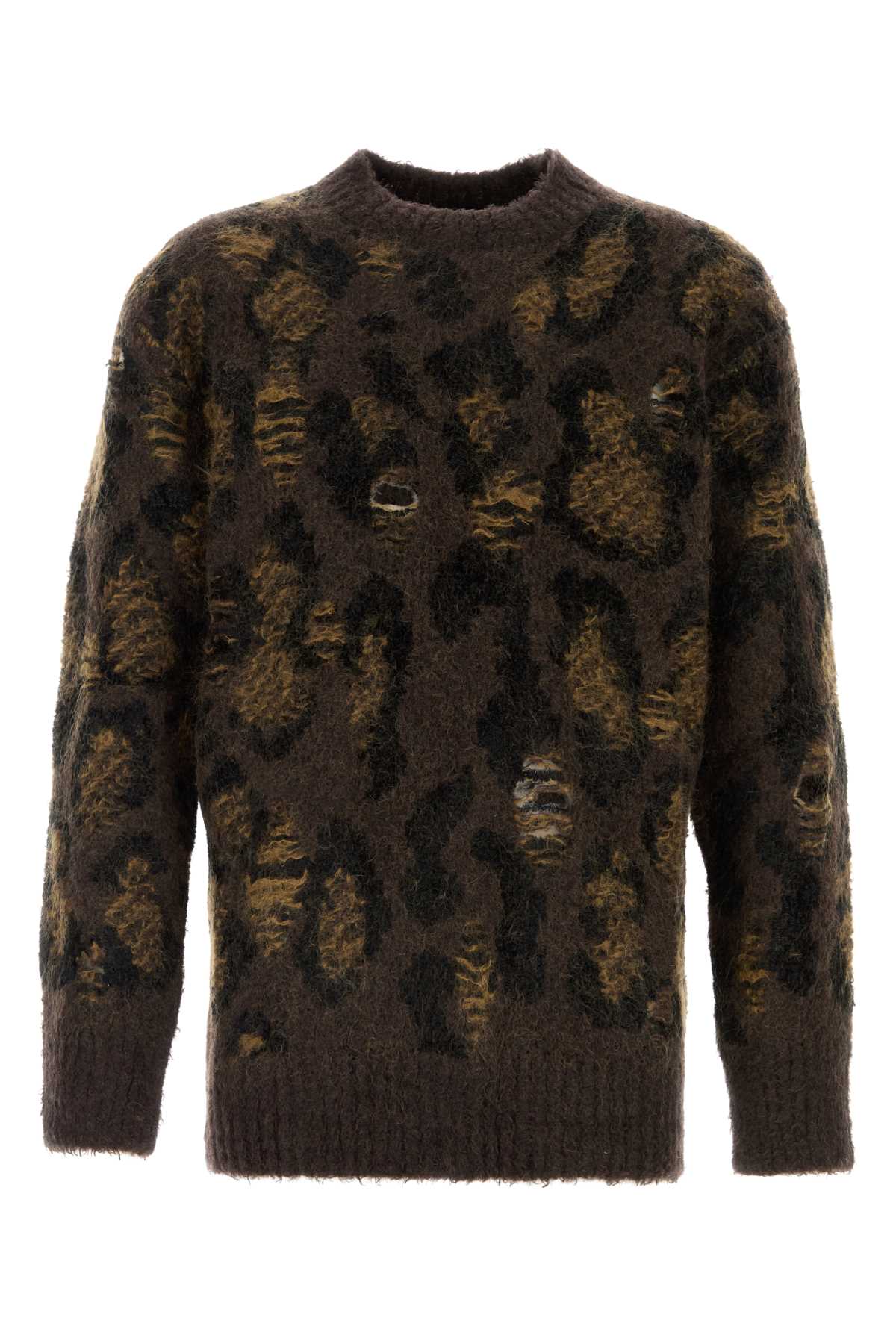 Embroidered Wool Blend Sweater Brown Maglieria