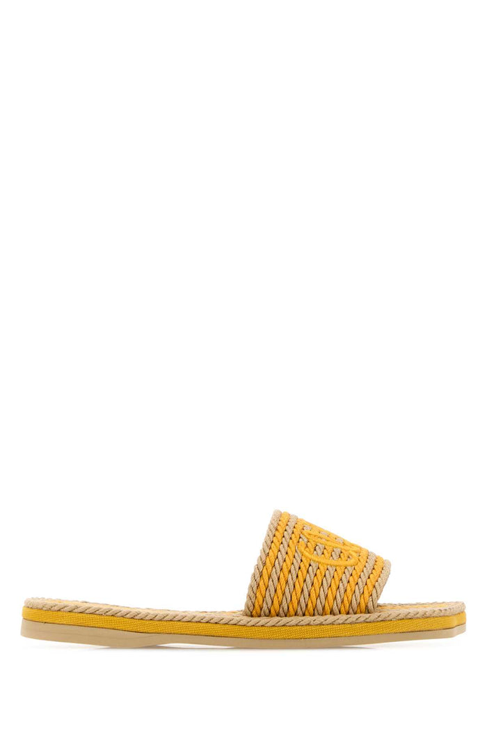 Embroidered Raffia Chloã¨ Sand Slippers Honeygold