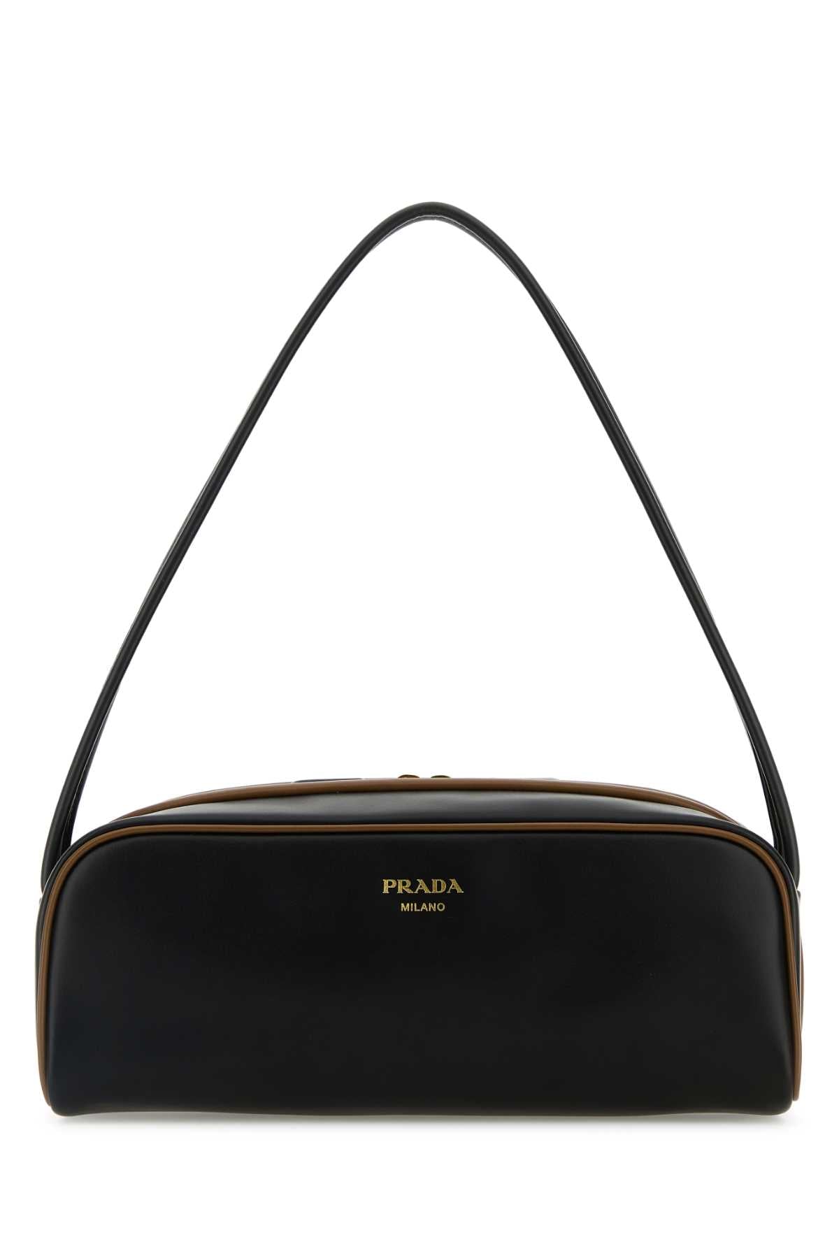 Black Leather Shoulder Bag Nero+nocciola Vitello Borse A Mano