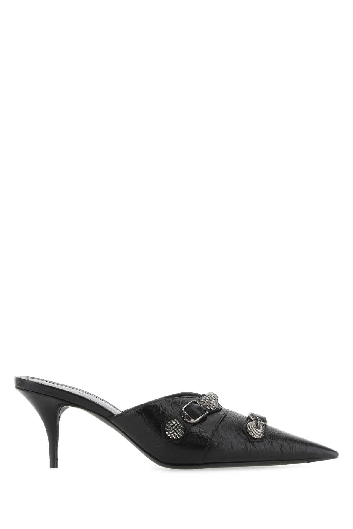 Black Leather Cagole Mules 1081 Scarpe Con Tacco