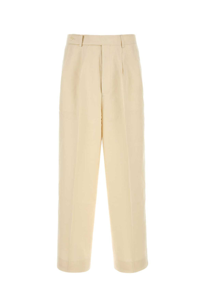 Cream Viscose Blend Wide-Leg Pant Pantaloni