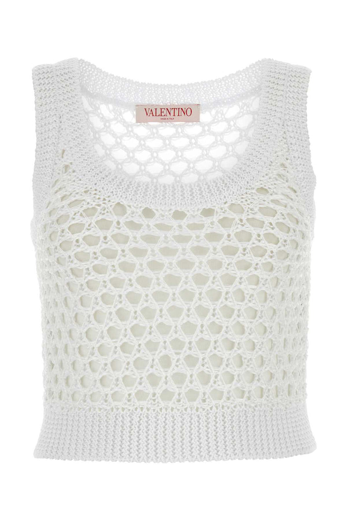 White Mesh Valentino Garavani Escape Crop-Top Bianco Maglie