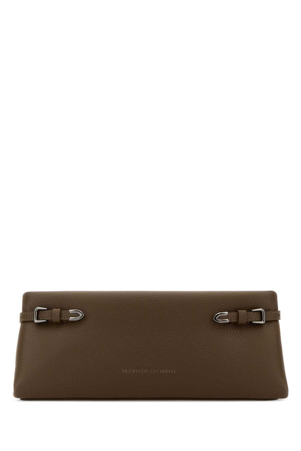Brunello Cucinelli 100% Scottish red deer leather clutch in brown