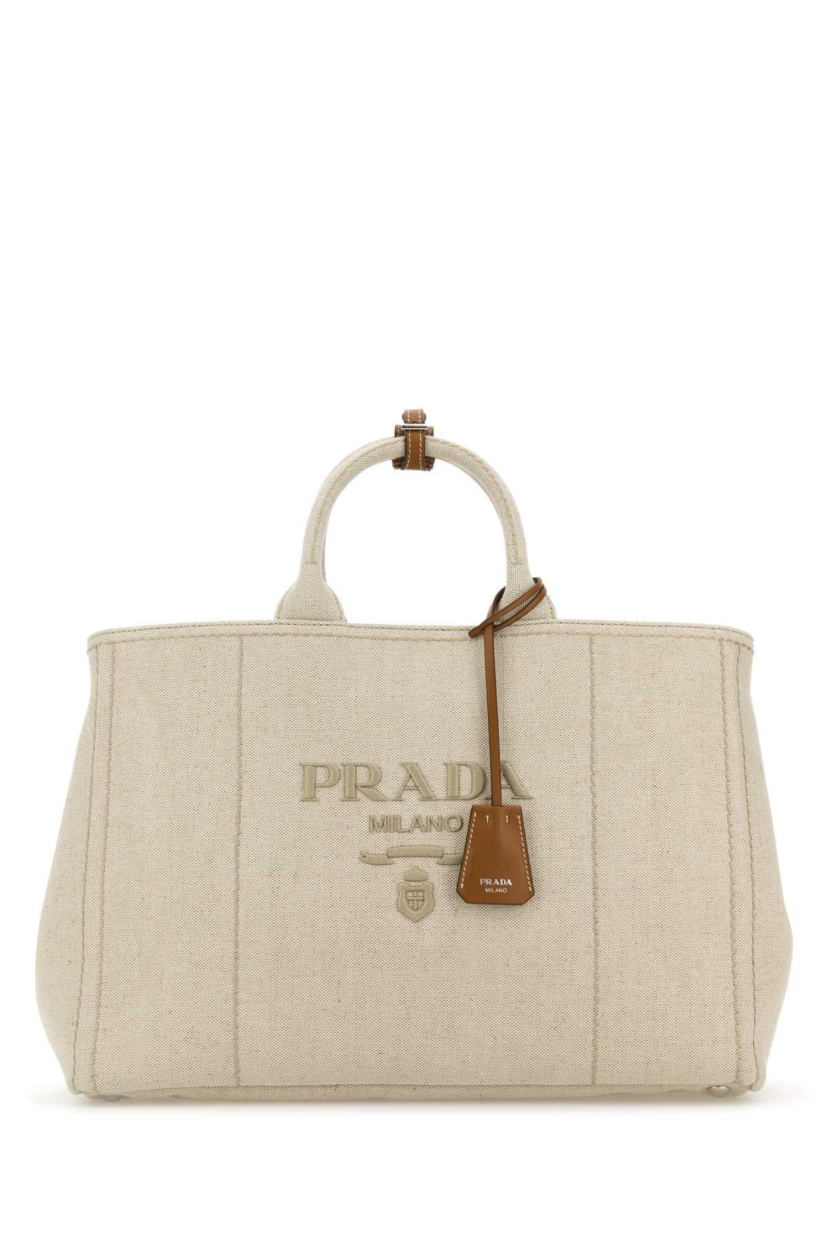 Sand Canvas Extra Large Prada Jardiniã¨re Shopping Bag Naturale Coli-vitello Borse A Mano