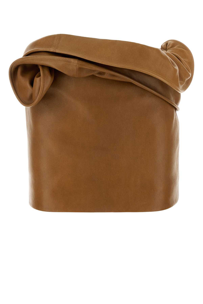 Camel Leather Mini Skirt Gonne