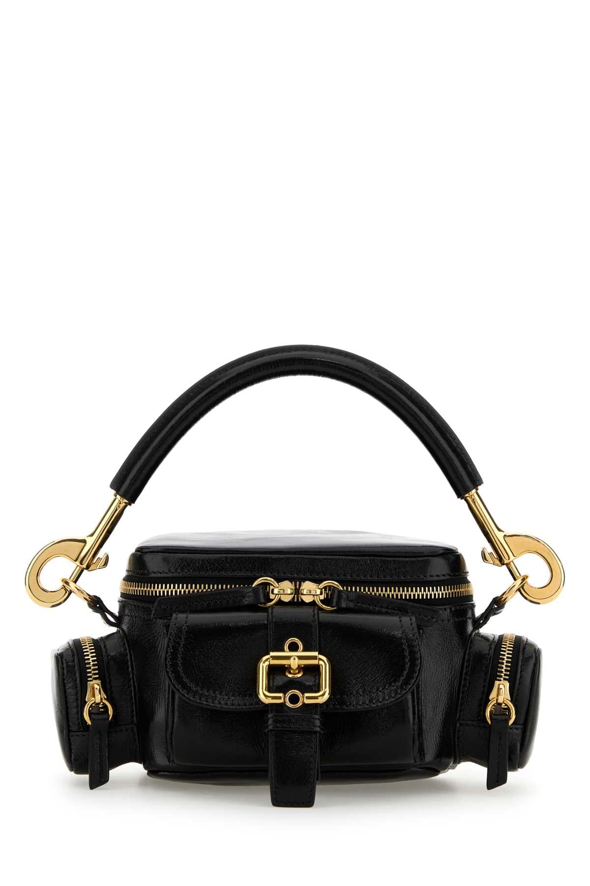 Black Leather Small Camera Bag Handbag Borse A Mano