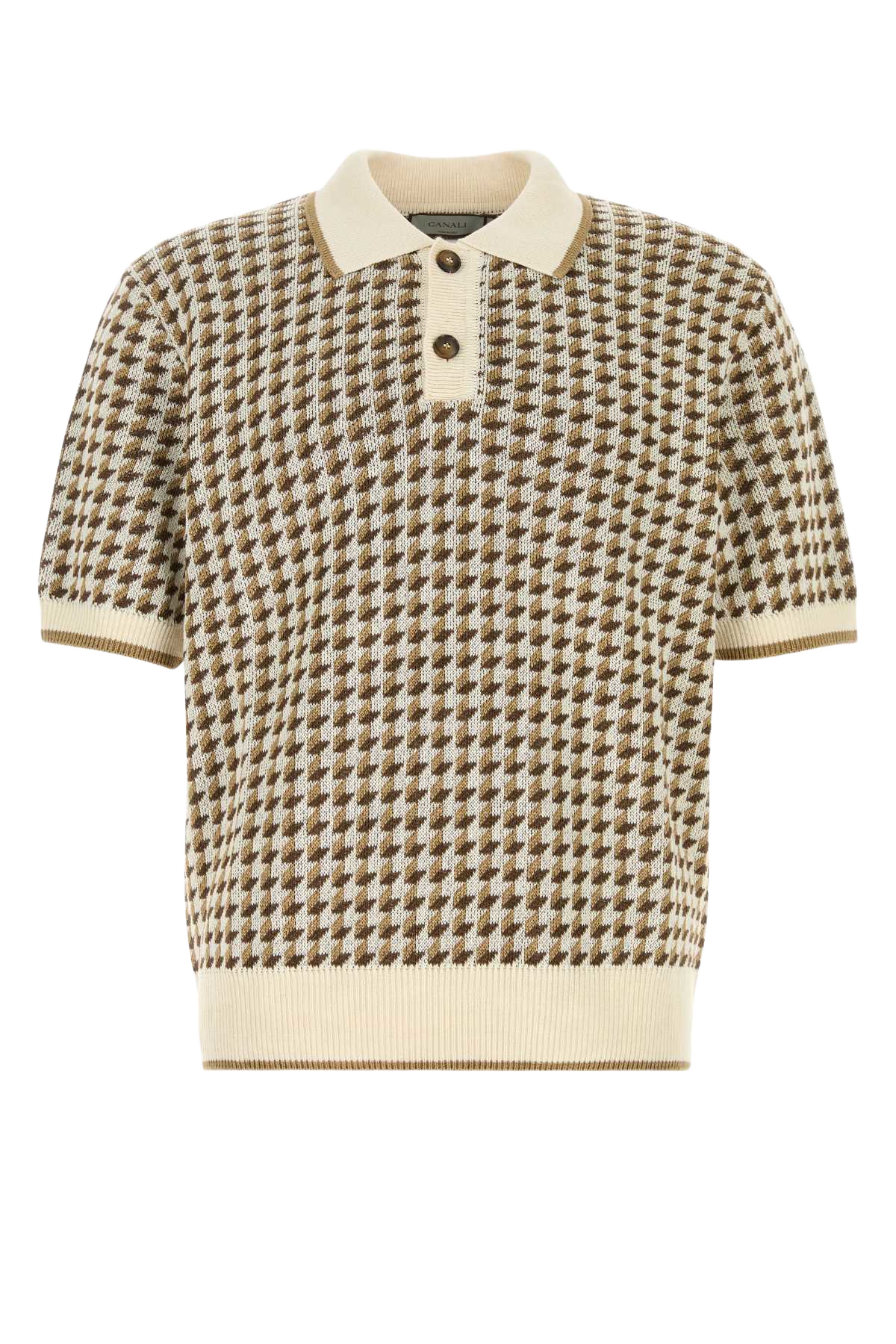 Embroidered Linen Blend Polo Shirt Brown Exterior: Silk