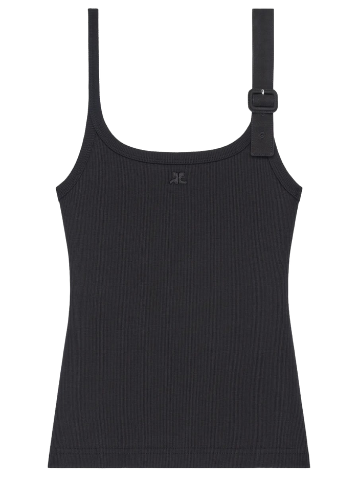 90s Buckle Top Black Cotton Elastane Tops