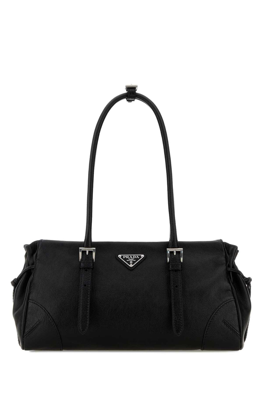 Prada Exterior: 100% Calf; Lining: 100% Leather; Finishing: Silver metal shoulder bag in black