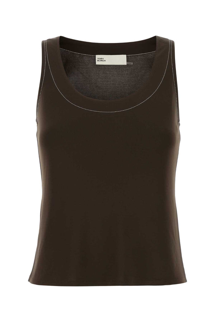 Brown Viscose Tank Top Main Body : Maglie