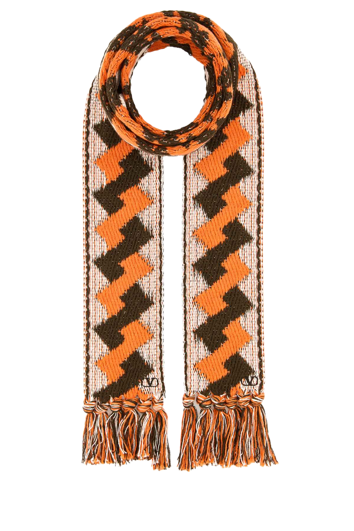 Embroidered Jacquard Scarf Avoriomarronearancio Exterior: Cotton Sciarpe E Foulard
