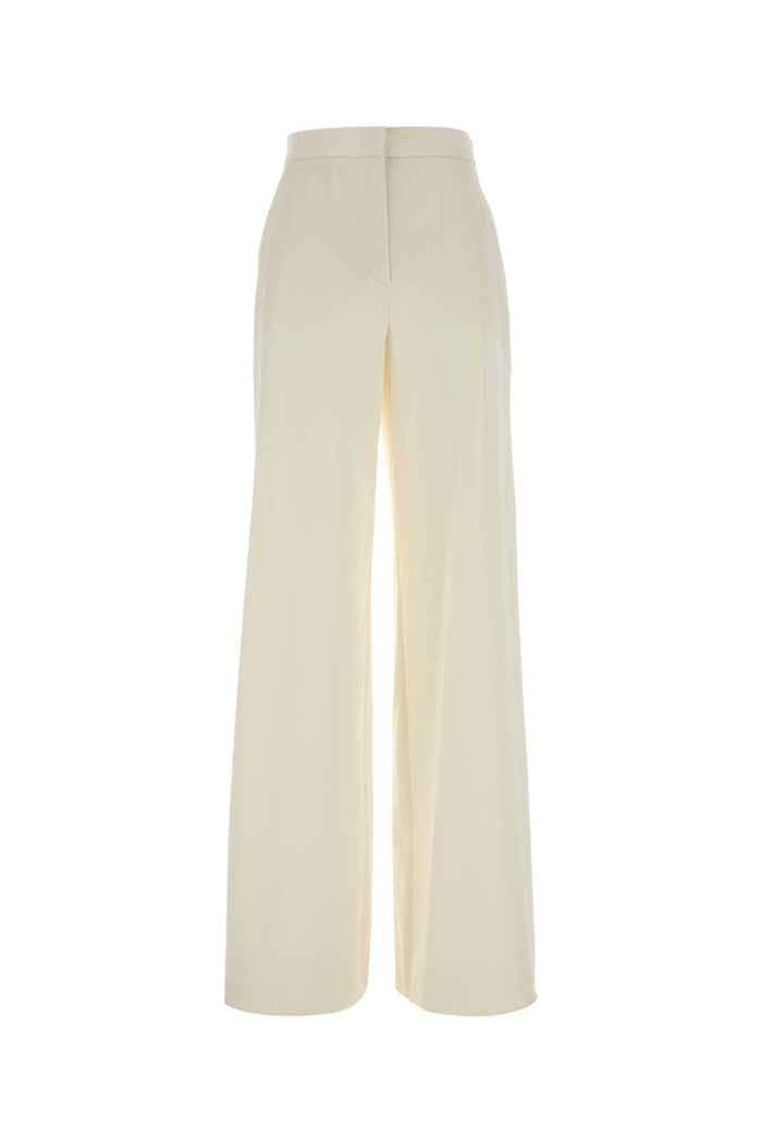 White Stretch Cotton Dentice Wide-Leg Pant Bianco Avorio Exterior: Elastane Pantaloni