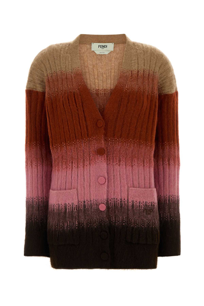 Multicolor Stretch Mohair Blend Cardigan Rust+blush Maglieria