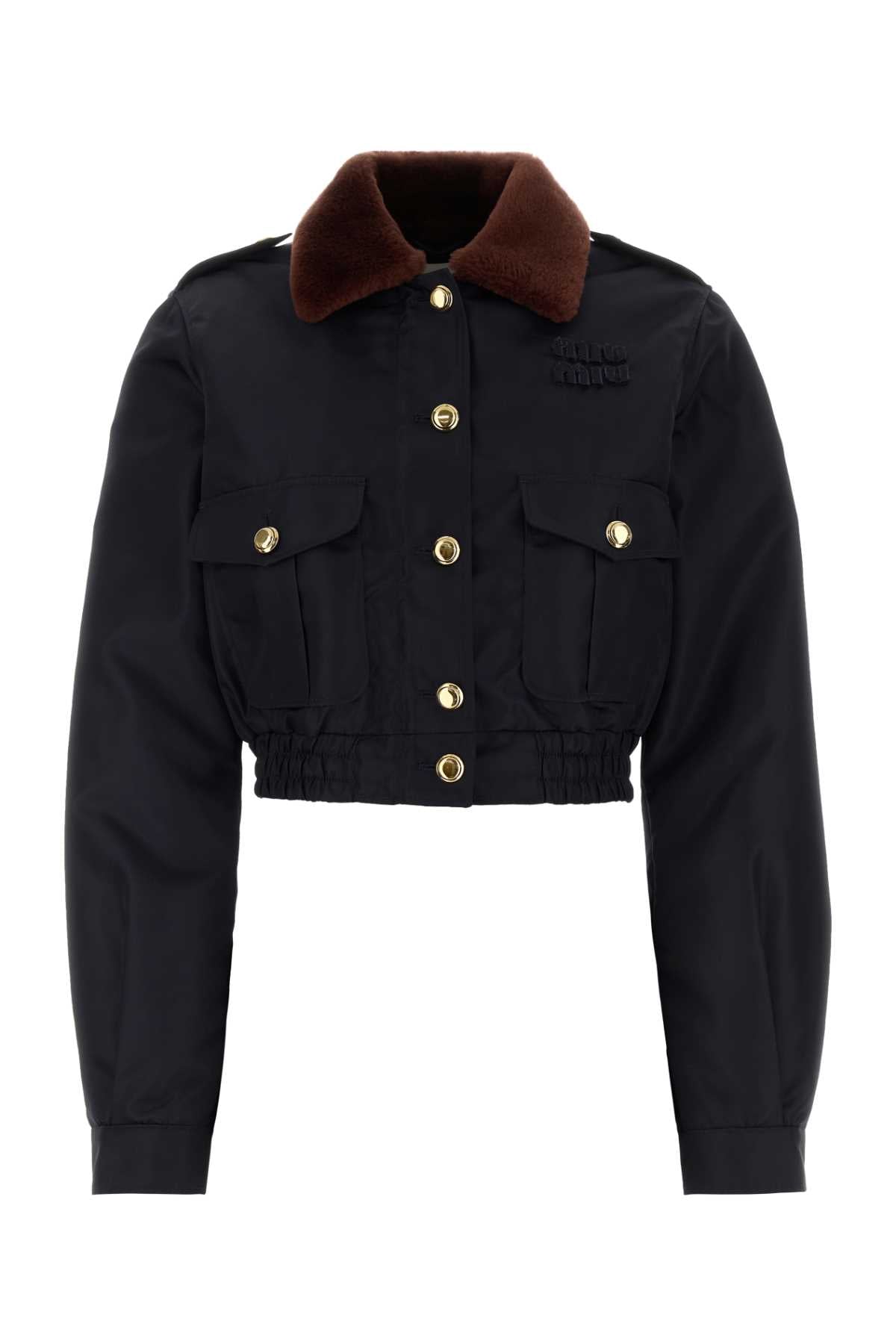 Navy Blue Nylon Jacket Bleu Giubbini