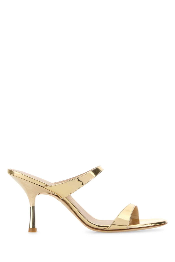 Gold Leather Nudist Mules Platino Sandali