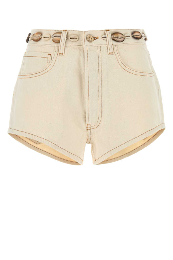 Alanui Dream 100% Cotton denim shorts in white