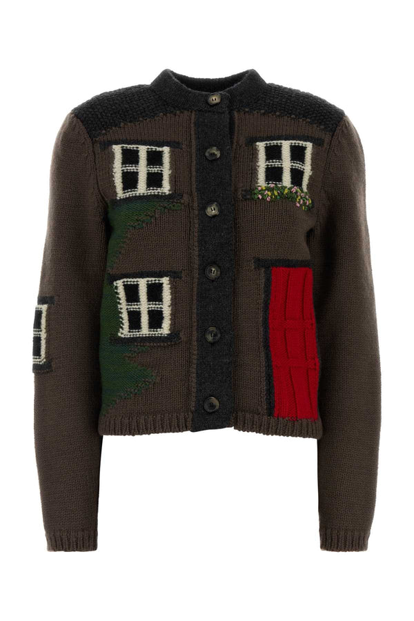 JW Anderson Polo 100% Sheep Wool cardigan in brown