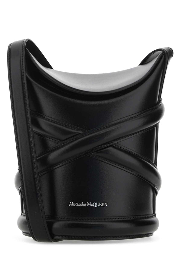 Alexander McQueen Exterior: 100% Calf Leather; Lining: 100% Leather; Hardware: Silver metal bucket bag in black