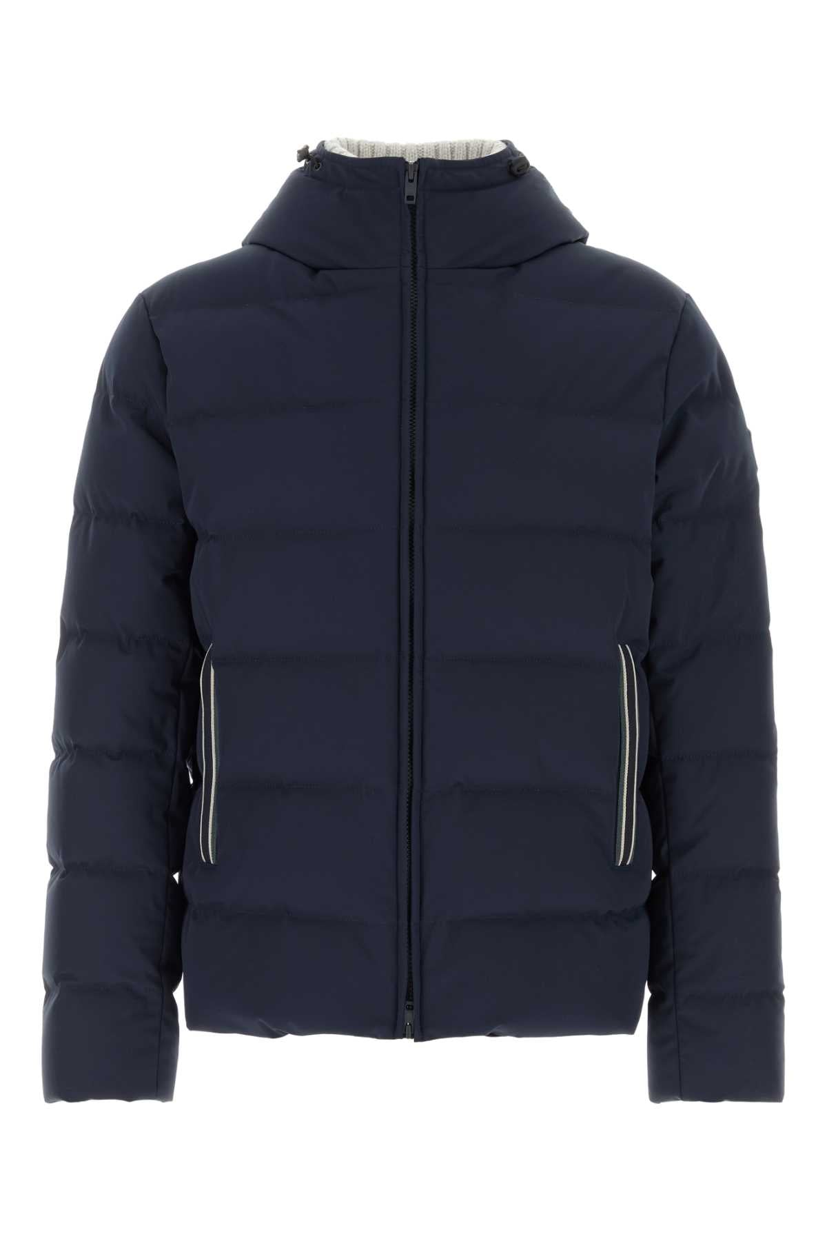 Navy Blue Stretch Nylon Blend Down Jacket Blu Piumini