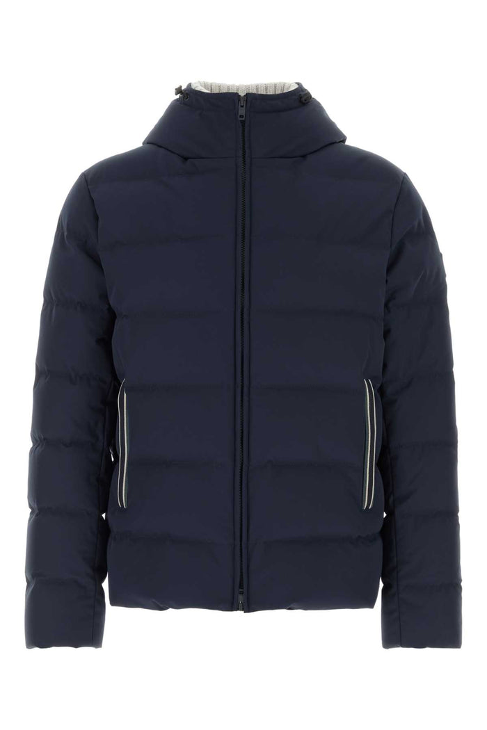Navy Blue Stretch Nylon Blend Down Jacket Blu Piumini