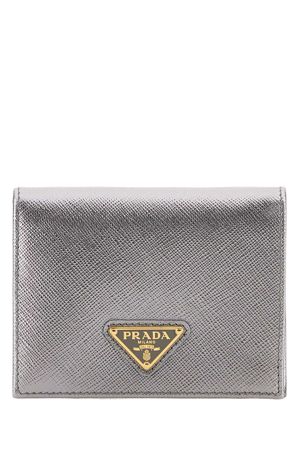 Silver Leather Wallet Cromo Portafogli