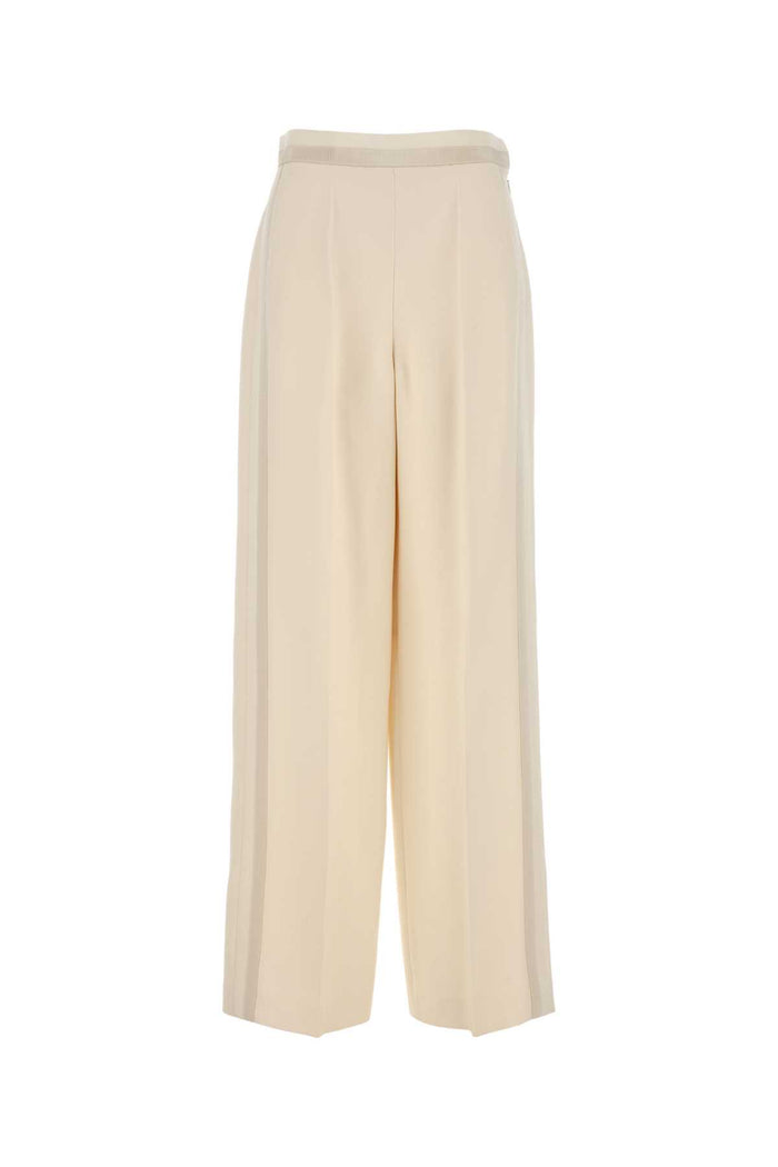Ivory Wool Blend Pant White Exterior: Silk Pantaloni